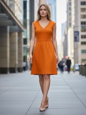 🌻 Massimo Dutti V-Neck Fit-and-Flare Midi Dress #689